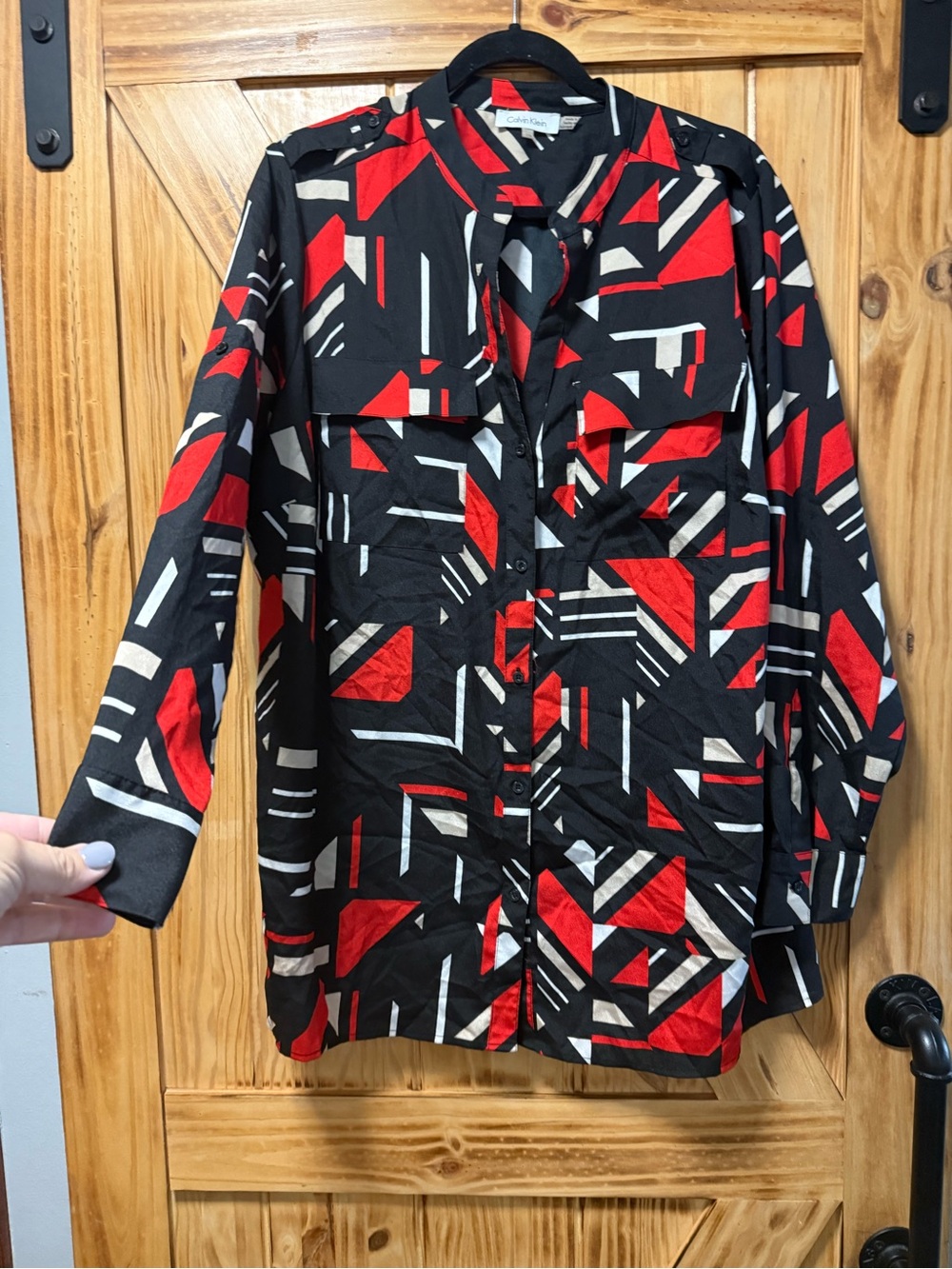 Calvin Klein Black, Red & White Geometric Button-Down Shirt